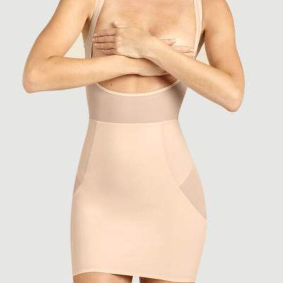 Item M6 Power Mesh Dress Open Bust apricot Shapewear Pullover Nude Compression - Picture 2 of 11